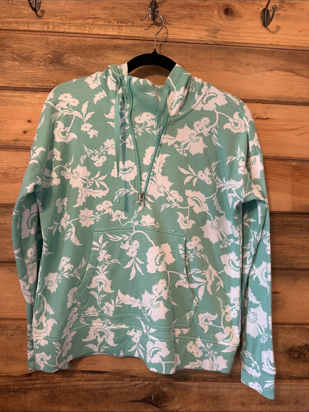 croft & barrow Mint Green Floral Half-Zip Hoodie